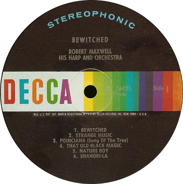 Robert Maxwell, His Harp And Orchestra : Bewitched (LP, RE)