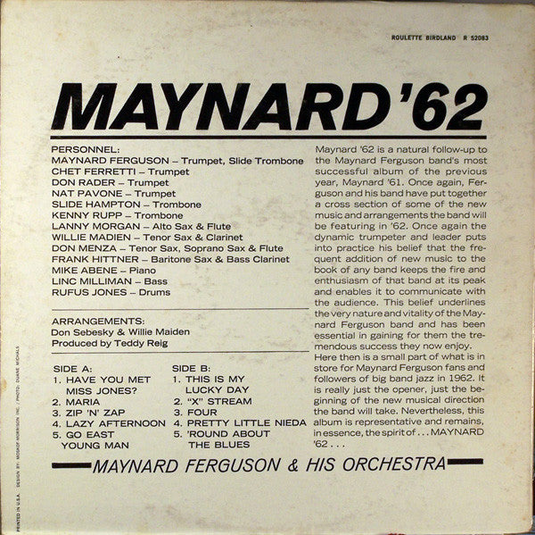 Maynard Ferguson & His Orchestra : Maynard '62 (LP, Album, Mono)