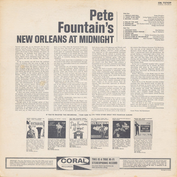 Pete Fountain : Pete Fountain's New Orleans At Midnight (LP, Album, Pin)