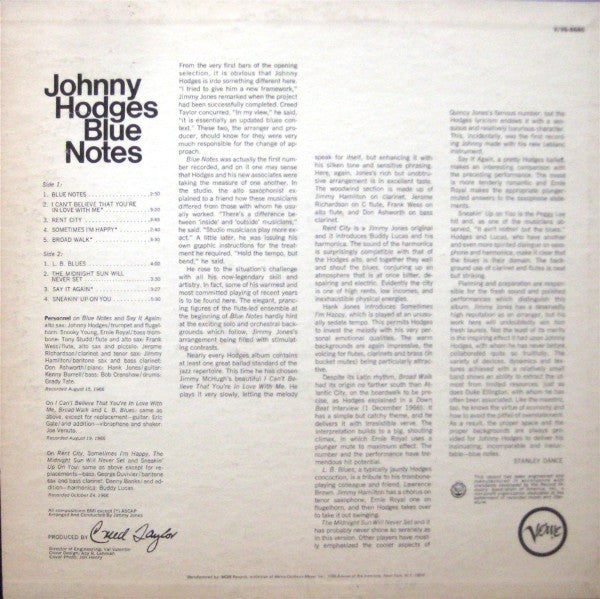 Johnny Hodges : Blue Notes (LP, Album)