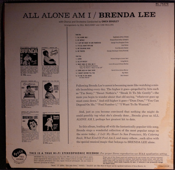 Brenda Lee : All Alone Am I (LP, Album)