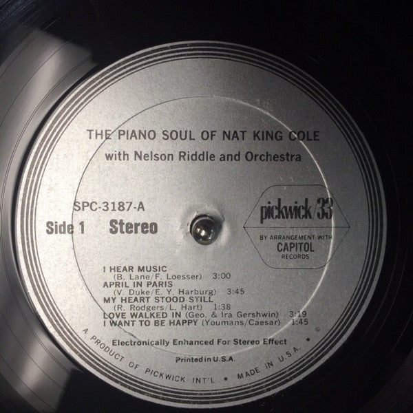 Nat King Cole With Nelson Riddle And His Orchestra : The Piano Soul Of Nat King Cole (LP, Album, RE)