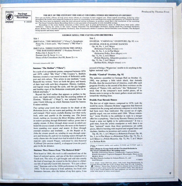 Bedřich Smetana / Antonín Dvořák : George Szell, The Cleveland Orchestra : The Moldau, Three Dances From The Bartered Bride / Carnival Overture - Four Slavonic Dances (LP, RE, RM)