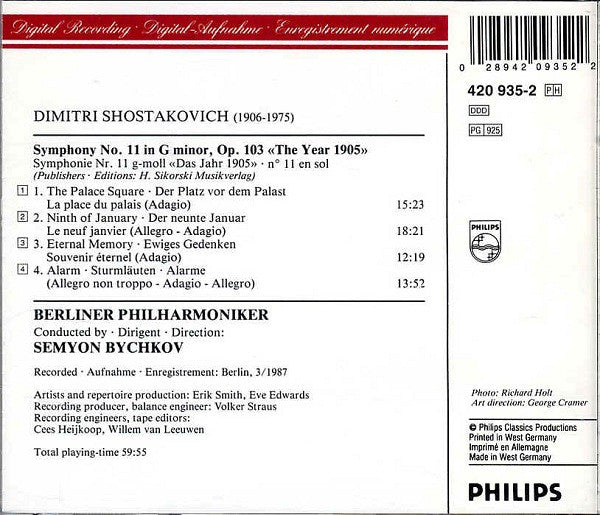 Dmitri Shostakovich - Berliner Philharmoniker, Semyon Bychkov : Symphony No. 11 (CD)