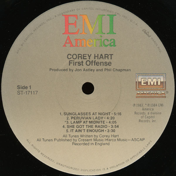 Corey Hart : First Offense (LP, Album, Win)