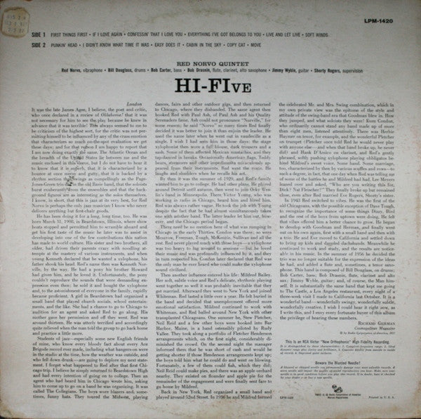 Red Norvo Quintet : HI-FIve (LP, Album, Mono)