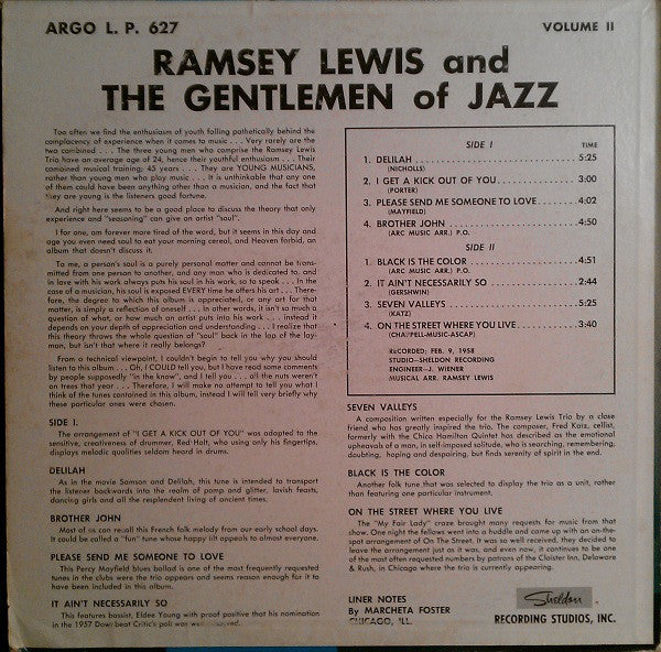 The Ramsey Lewis Trio : Ramsey Lewis And His Gentle-men Of Jazz - Volume 2 (LP, Album, Gre)