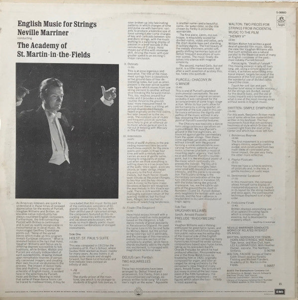 Sir Neville Marriner Conducting The Academy Of St. Martin-in-the-Fields : English Music For Strings (LP, RP)