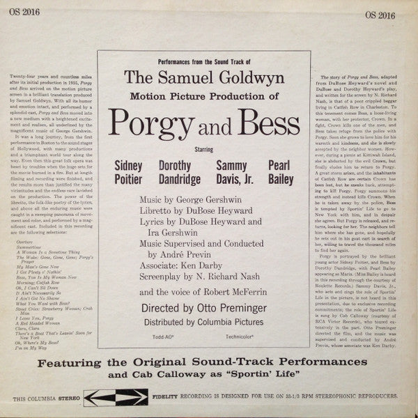 George Gershwin, Ira Gershwin, DuBose Heyward, Various : Porgy And Bess (An Original Sound Track Recording) (LP)