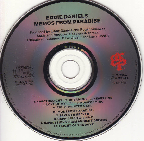 Eddie Daniels : Memos From Paradise: The Music Of Roger Kellaway (CD, Album)