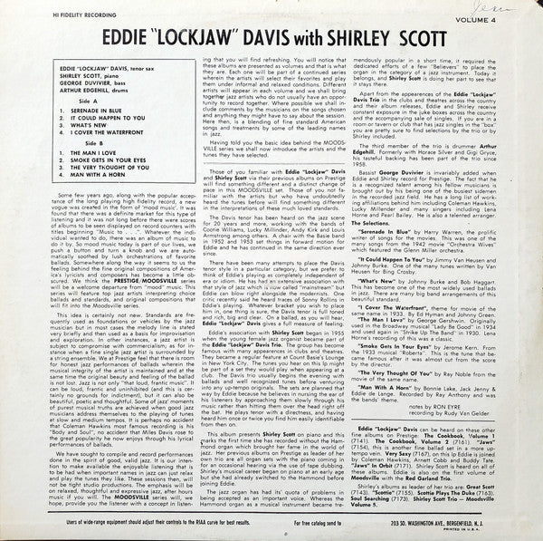 Eddie "Lockjaw" Davis With Shirley Scott : Moodsville Volume 4 (LP, Album, Mono)