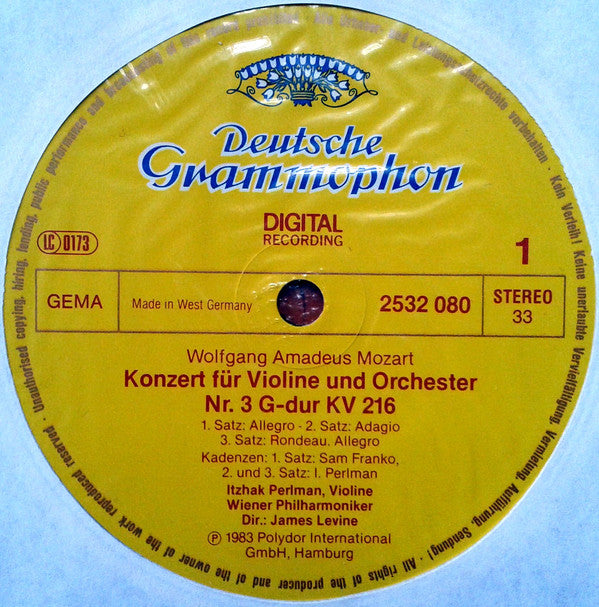 Wolfgang Amadeus Mozart • Wiener Philharmoniker • Itzhak Perlman • James Levine (2) : Violinkonzerte - Violin Concertos Nos. 3 & 5 (LP)