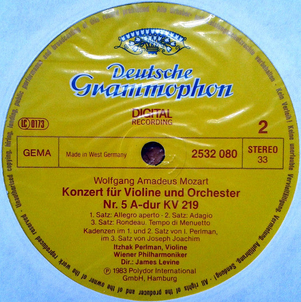 Wolfgang Amadeus Mozart • Wiener Philharmoniker • Itzhak Perlman • James Levine (2) : Violinkonzerte - Violin Concertos Nos. 3 & 5 (LP)