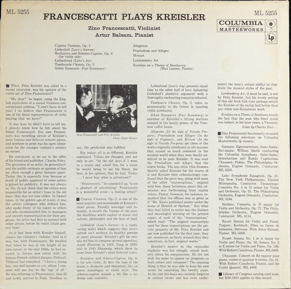 Zino Francescatti, Arthur Balsam, Fritz Kreisler : Francescatti Plays Kreisler (LP, Mono)