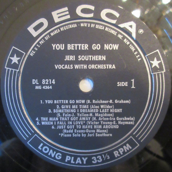 Jeri Southern : You Better Go Now (LP, Album, Mono)