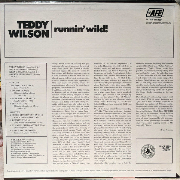 Teddy Wilson : Runnin' Wild (LP)