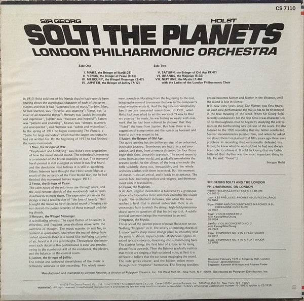 Gustav Holst, Georg Solti, London Philharmonic Orchestra : The Planets (LP)