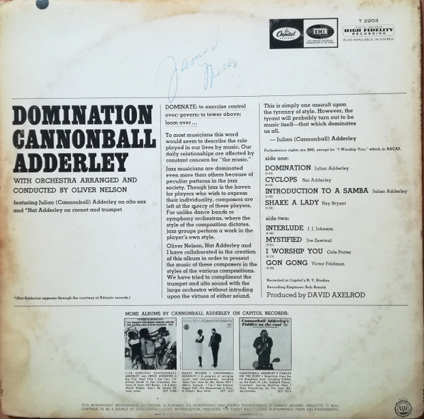 Cannonball Adderley : Domination (LP, Album, Mono)