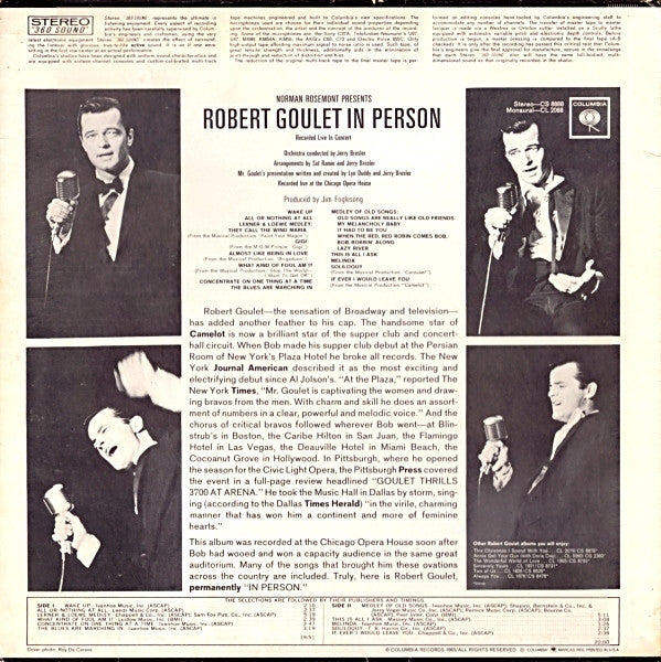 Robert Goulet : Robert Goulet In Person: Recorded Live In Concert (LP, Album)