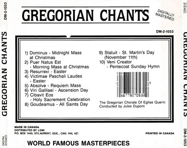 The Gregorian Chorale Of Eglise Querin : Gregorian Chants (CD)