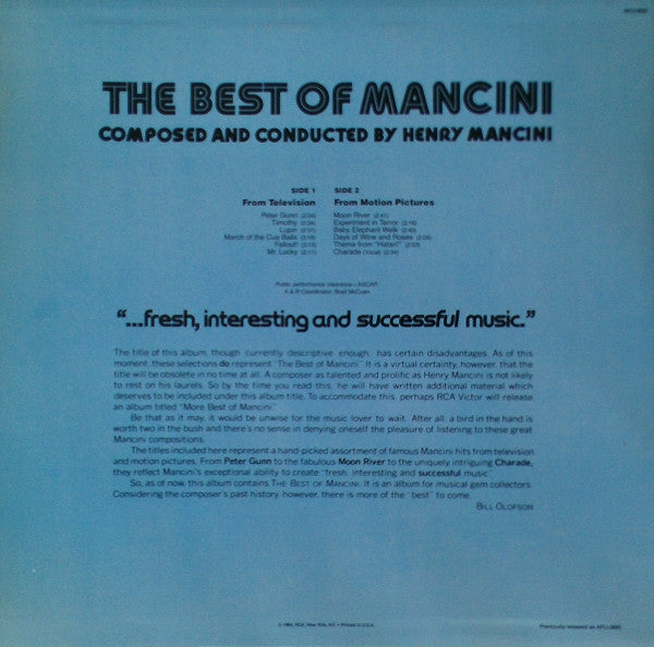 Henry Mancini : The Best Of Mancini (LP, Comp, RE)