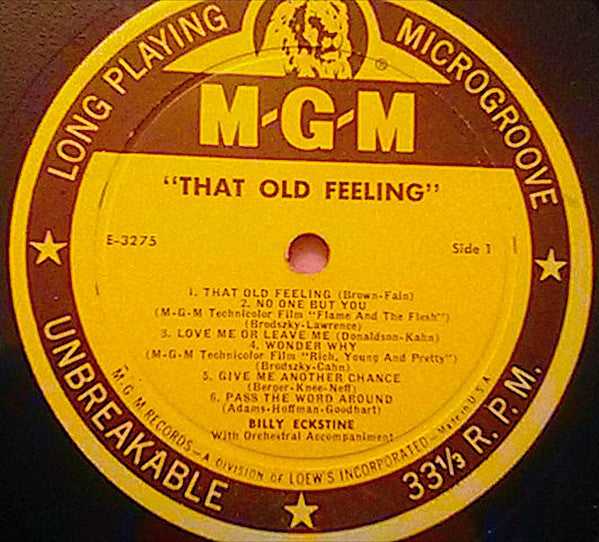 Billy Eckstine : That Old Feeling (LP, Album, Mono)