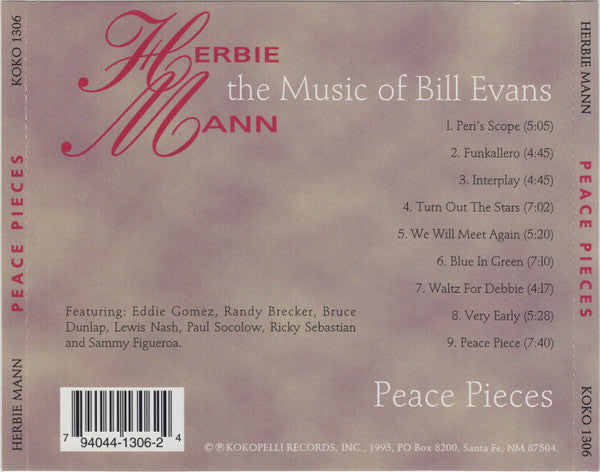 Herbie Mann : Peace Pieces - The Music Of Bill Evans (CD, Album)