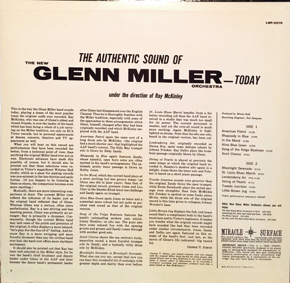 The New Glenn Miller Orchestra : The Authentic Sound Of The New Glenn Miller Orchestra - Today (LP, Album, Hol)