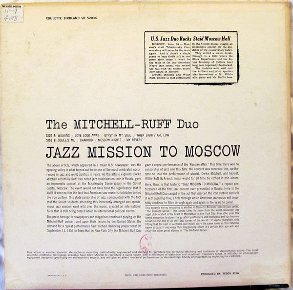 The Mitchell-Ruff Duo : Jazz Mission To Moscow (LP, Album)