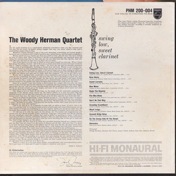 Woody Herman Quartet : Swing Low, Sweet Clarinet (LP, Album, Mono)