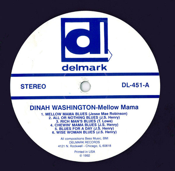 Dinah Washington : Mellow Mama (LP, Album, Comp, Mono)