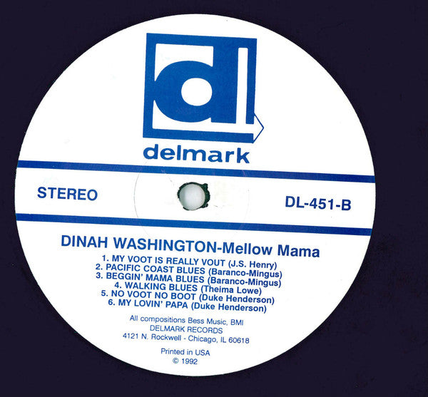 Dinah Washington : Mellow Mama (LP, Album, Comp, Mono)