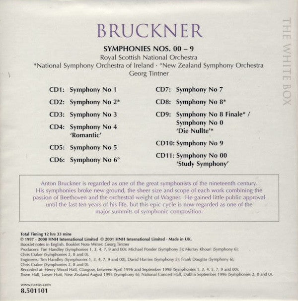 Anton Bruckner, Royal Scottish National Orchestra, Georg Tintner : The Complete Symphonies (11xCD + Box, Comp)