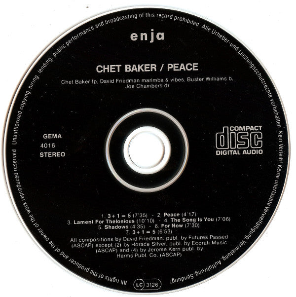 Chet Baker : Peace (CD, Album, RE)