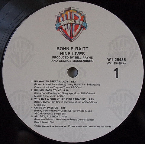 Bonnie Raitt : Nine Lives (LP, Album, Club)