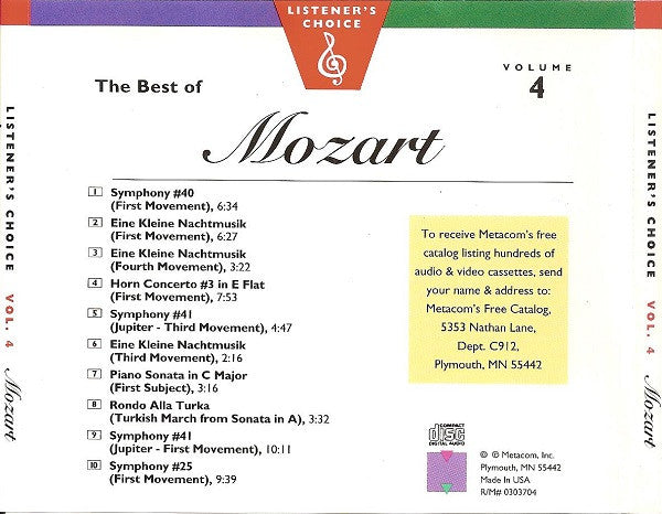 Wolfgang Amadeus Mozart : The Best Of Mozart (CD, Comp)