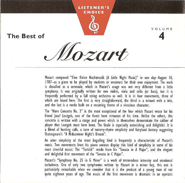 Wolfgang Amadeus Mozart : The Best Of Mozart (CD, Comp)