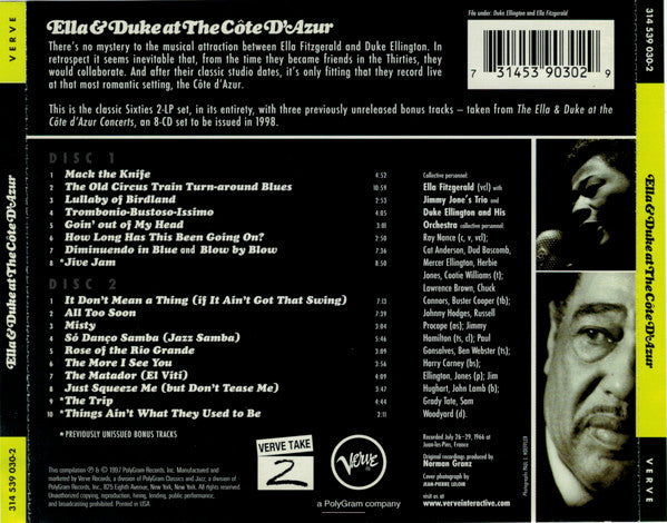 Ella Fitzgerald And Duke Ellington : Ella & Duke At The Côte D'Azur (2xCD, Album, RE, Bon)