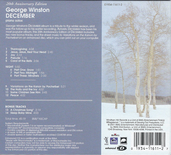 George Winston : December (20th Anniversary Edition) (CD, Album, Enh, RE, RM, Dig)