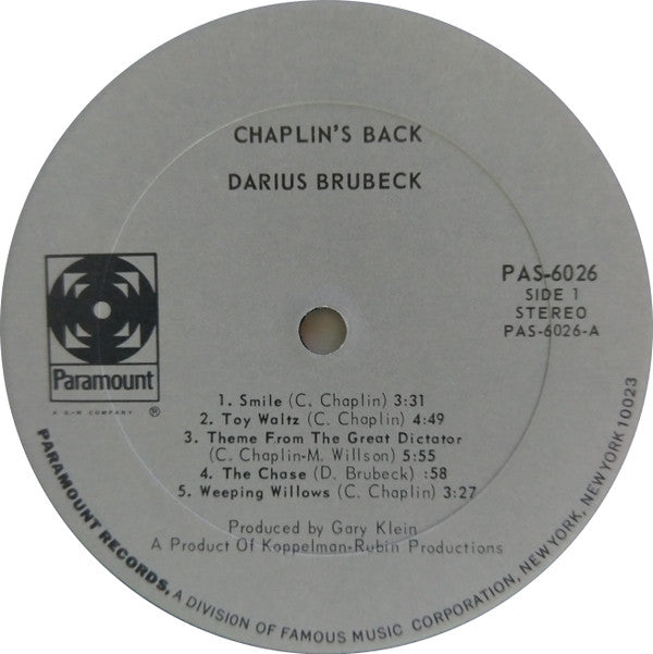 Darius Brubeck : Chaplin's Back (LP, Album, Uni)