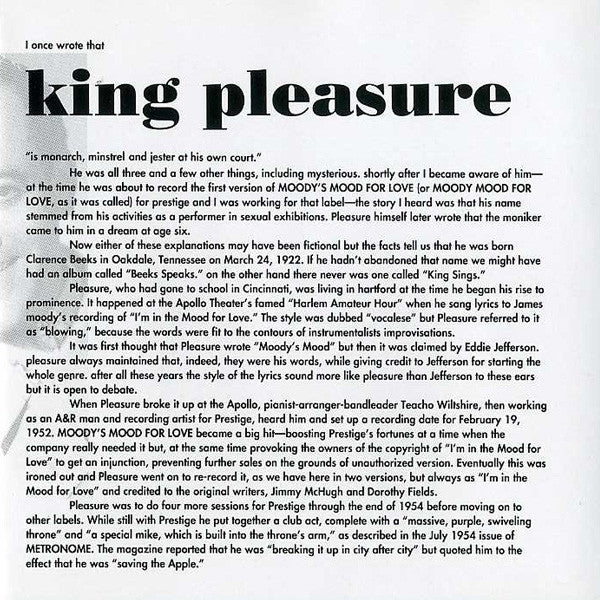 King Pleasure : Moody's Mood For Love (CD, Comp, RE)