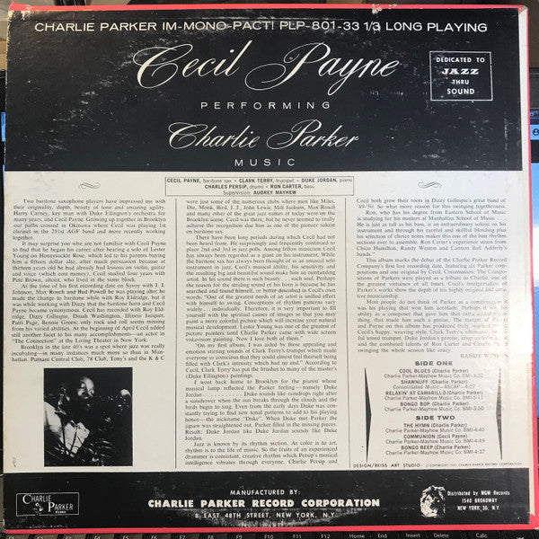 Cecil Payne : Performing Charlie Parker Music (LP, Album, Mono)