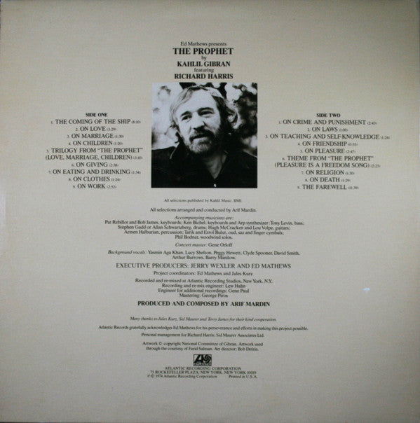 Khalil Gibran Featuring Richard Harris Music Composed By Arif Mardin : The Prophet (LP, Album, Pre)