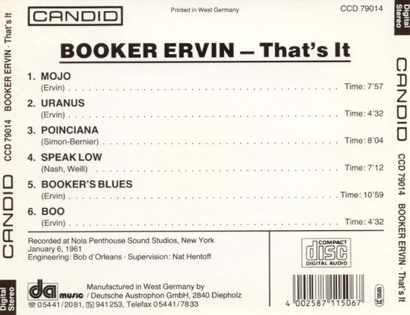 Booker Ervin : That's It! (CD, Album, RE)