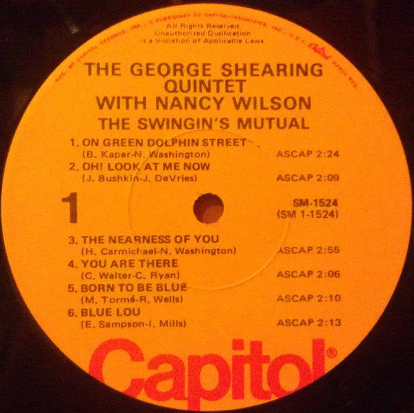 The George Shearing Quintet With Nancy Wilson : The Swingin's Mutual (LP)