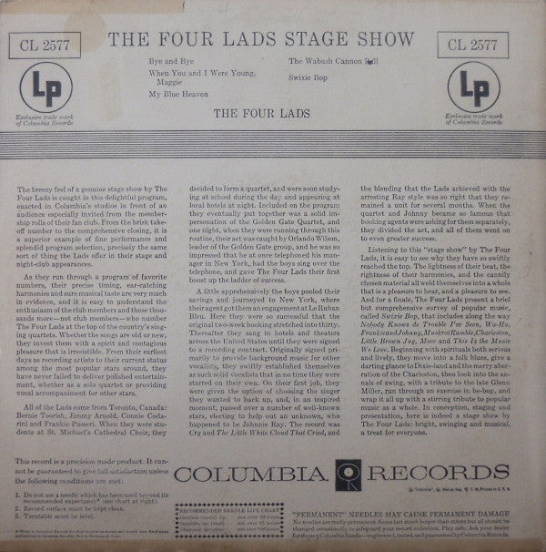 The Four Lads : The Four Lads Stage Show (10", Album, Mono)