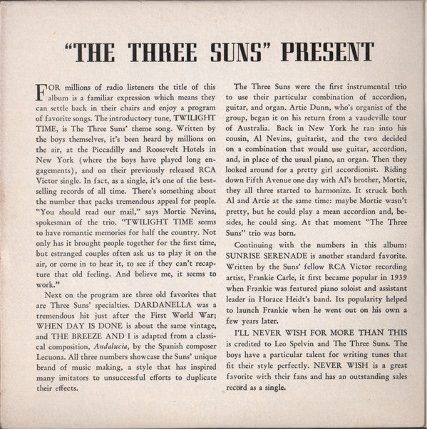 The Three Suns : The Three Suns Present (2x7", Album, EP, Gat)