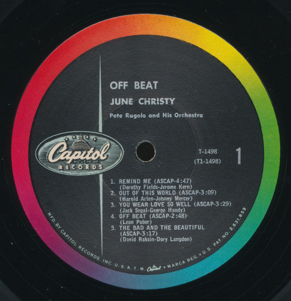 June Christy : Off Beat (LP, Album, Mono)