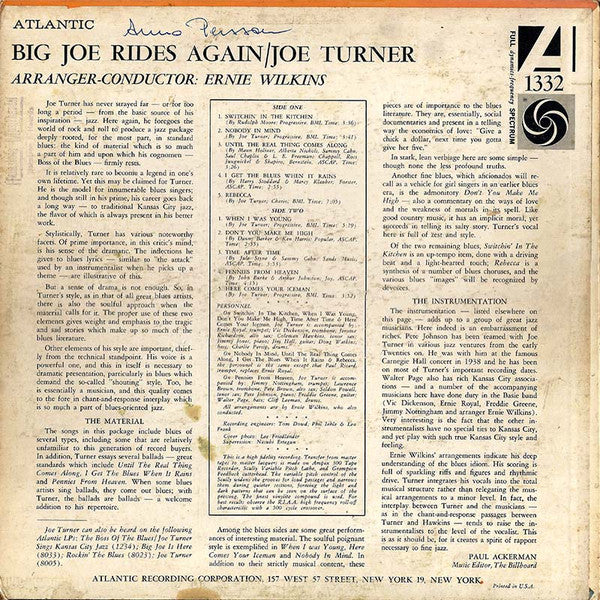 Big Joe Turner : Big Joe Rides Again (LP, Album, Mono)