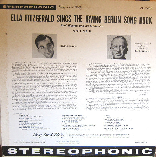 Ella Fitzgerald : Ella Fitzgerald Sings The Irving Berlin Songbook, Volume 2 (LP)